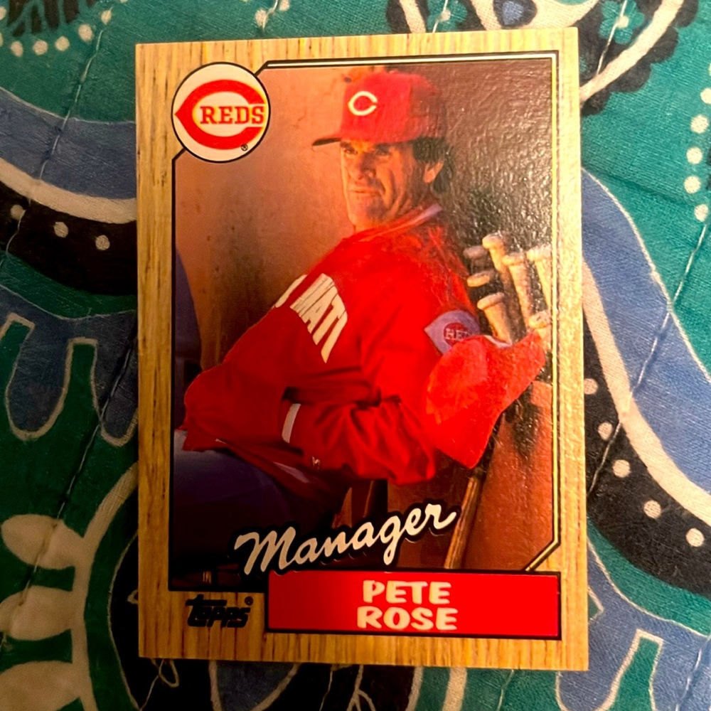 🔥PETE ROSE MANAGER CARD TOPPS 1987, NM TRIPPLE ERROR RARE R.I.P CRISPY EDGES!!!